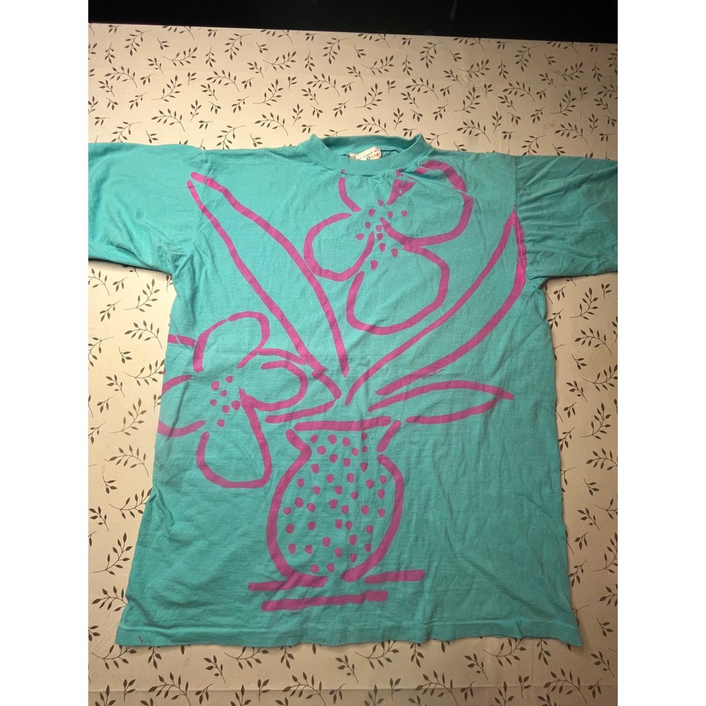 Vintage Ken Done Art to Wear Teal Pink Floral Graphic… - Gem
